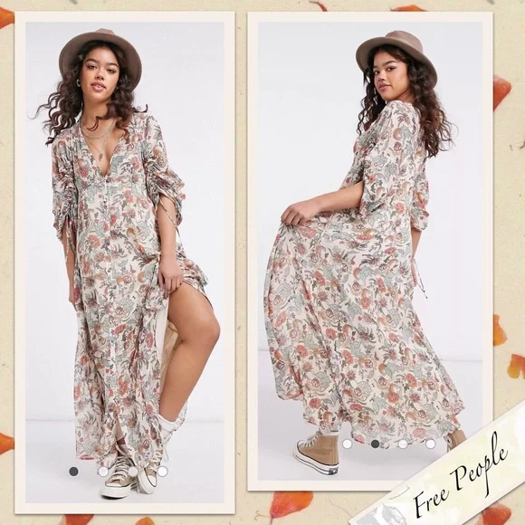 chinese dress ladies FREE PEOPLE Maxi BLUEBELL Patchwork Tiered Dress